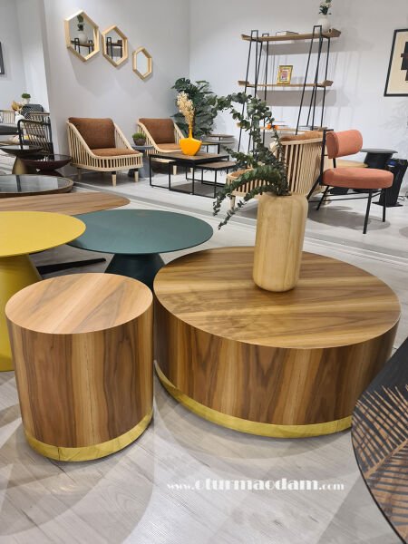 Ceviz Silindir Sehpa Seti