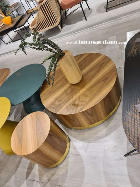 Ceviz Silindir Sehpa Seti