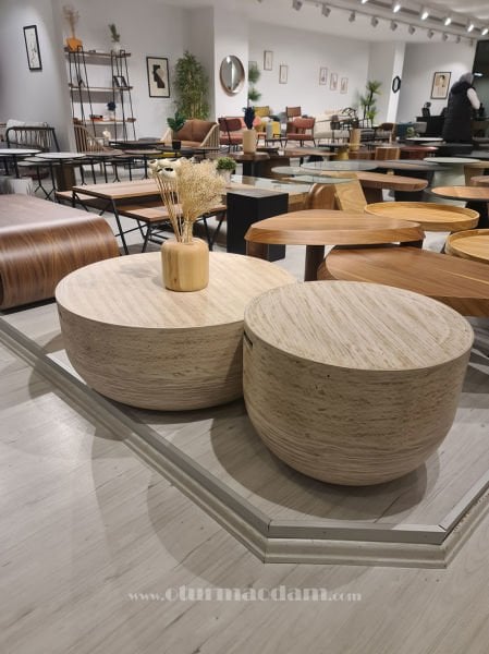 Traverten Davul Sehpa