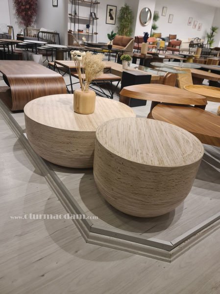 Traverten Davul Sehpa