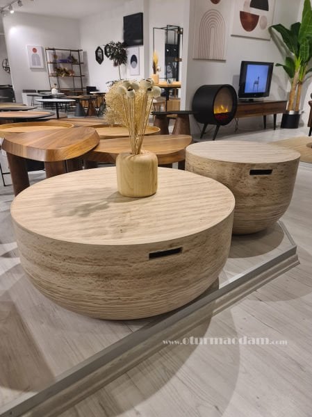 Traverten Davul Sehpa