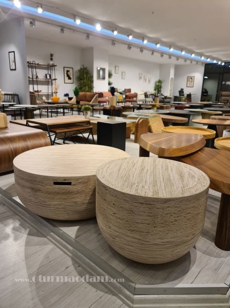 Traverten Davul Sehpa