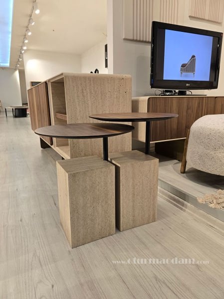 Traverten İkili Sehpa