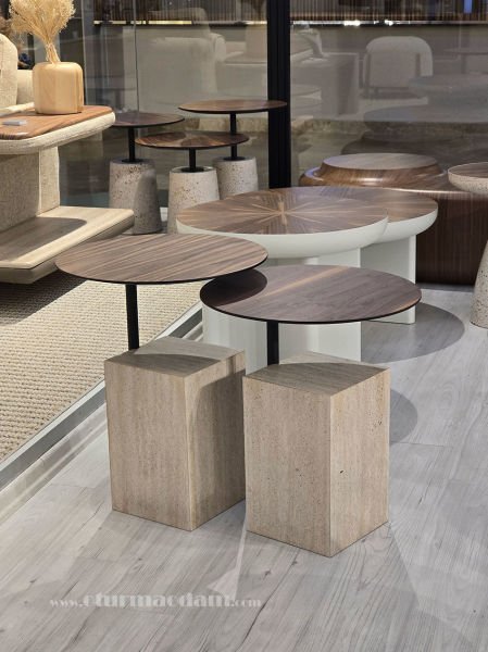 Traverten İkili Sehpa