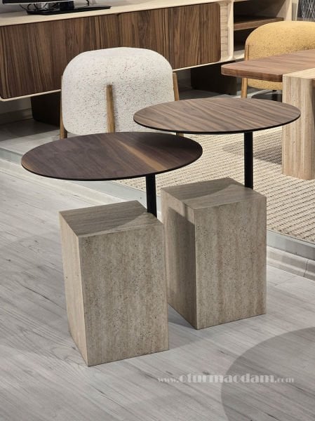 Traverten İkili Sehpa