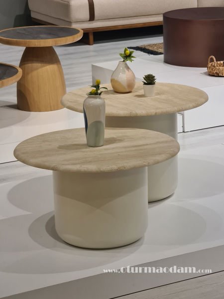 Traverten Silindir Sehpa