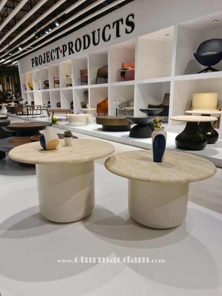 Traverten Silindir Sehpa