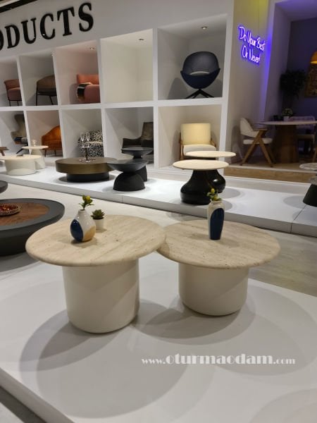 Traverten Silindir Sehpa