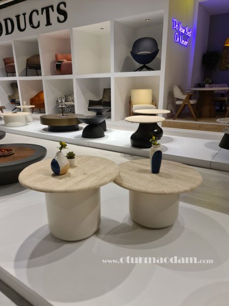 Traverten Silindir Sehpa