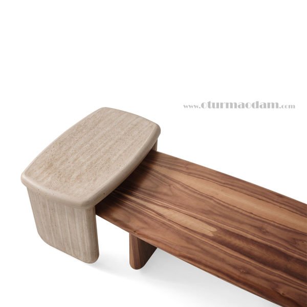 Traverten Ceviz Uzun Sehpa