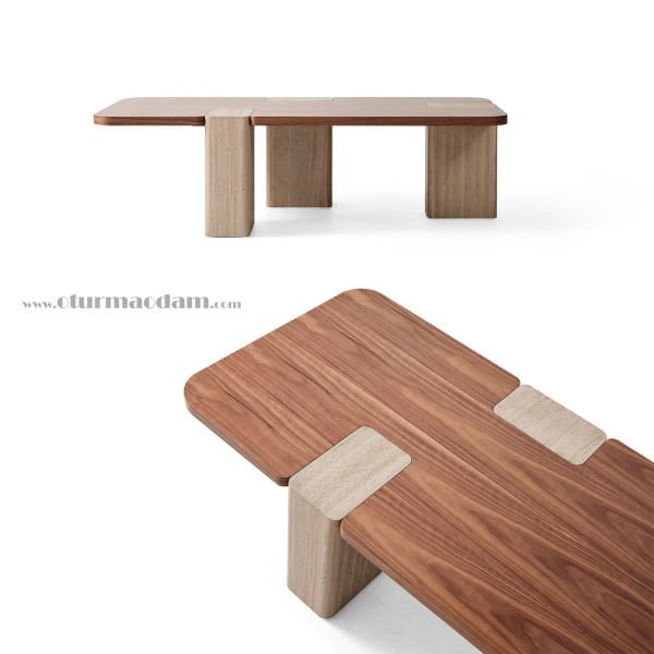 Traverten Ceviz Sehpa