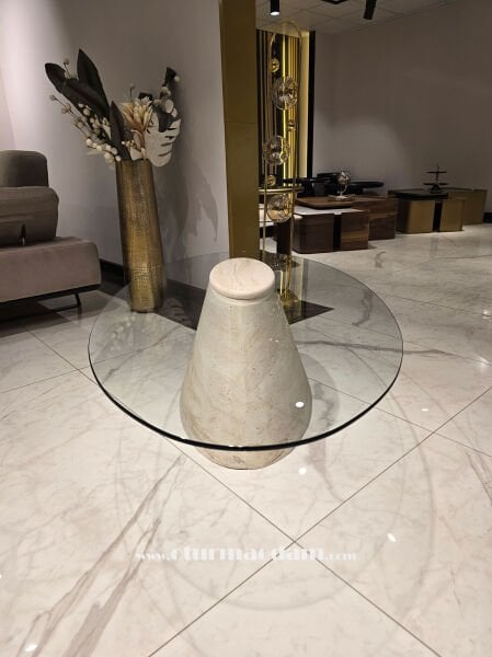 Traverten Oval Sehpa