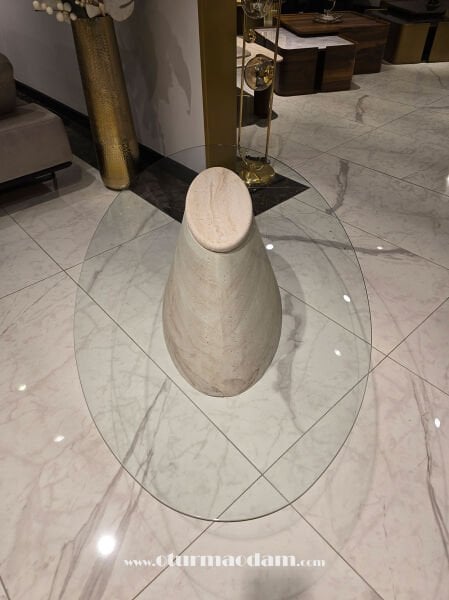 Traverten Oval Sehpa