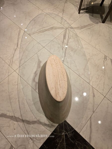 Traverten Oval Sehpa