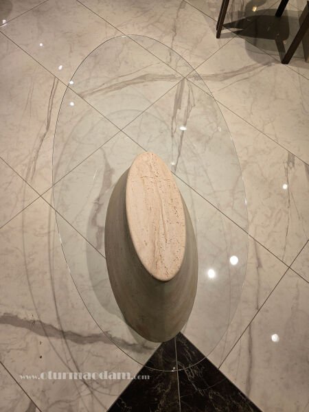 Traverten Oval Sehpa