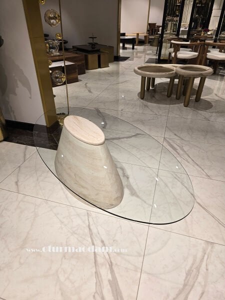 Traverten Oval Sehpa