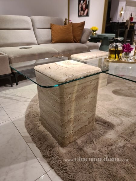 Traverten Cam Yan Sehpa