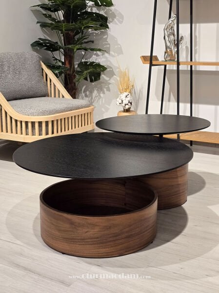 Ceviz Siyah Silindir Sehpa