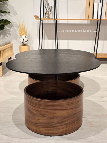 Ceviz Siyah Silindir Sehpa