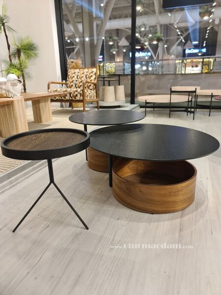 Ceviz Siyah Silindir Sehpa